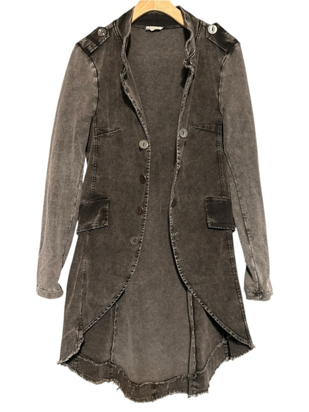 Suzy D Women’s Size S Black Cotton Washed Distressed Military Style Jacket